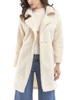 Manteau dhiver femme blanc col rabattu manches longues faux shearling manteau