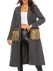 Manteau dhiver femme gris col rabattu manches longues poches long manteau