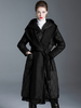 Manteau dhiver noir à capuche avec ceinture pour femme
