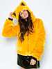 Manteau en Fausse Fourrure à Capuche avec Manches Longues Chat Unicolore Manteau Femme