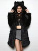Manteau en Fausse Fourrure à Capuche avec Manches Longues Chat Unicolore Manteau Femme