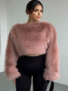 Manteau en fausse fourrure à manches longues et col bijou élégant manteau dhiver rose