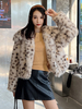 Manteau en fausse fourrure à manches longues pour femme chic bicolore col rabattu écru blanc
