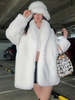 Manteau en fausse fourrure à manches longues pour femme chic surdimensionné col rabattu blanc