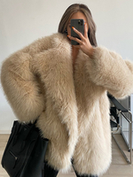 Manteau en fausse fourrure à revers cranté veste dhiver écologique de couleur unie pour femmes 2025
