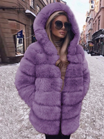 Manteau en fausse fourrure avec capuche Veste mi-longue décontractée d
