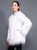 Manteau en Fausse Fourrure avec Manches Longues à Col Rond Unicolore