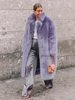 Manteau en fausse fourrure avec revers crantés couleur unie veste longue d