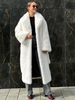 Manteau en fausse fourrure blanche avec revers crantés et ceinture Veste longue d