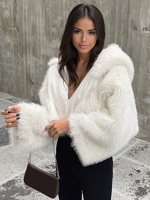 Manteau En Fausse Fourrure Chic Hiver Blanc À Capuche Surdimensionné Décontracté