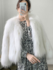 Manteau en Fausse Fourrure Court à Col Rond avec Manches Longues Unicolore Manteau Femme