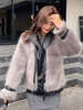 Manteau en Fausse Fourrure Court Femme à Col Revers avec Manches Longues Bicolores Manteau Femme