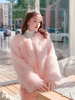 Manteau en Fausse Fourrure Court Femme à Col Rond avec Manches Longues Unicolore