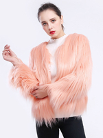Manteau en Fausse Fourrure Court Femme à Col Rond avec Manches Longues Unicolore Manteau Femme