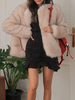 Manteau en Fausse Fourrure Court Femme à Col Rond avec Manches Longues Unicolore Manteau Femme
