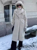 Manteau en fausse fourrure écru blanc surdimensionné revers hiver longue veste pour femme 2025