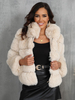 Manteau en fausse fourrure écru blanc taille haute manches longues manteau dhiver
