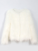 Manteau en Fausse Fourrure Femme Hiver à Col Rond avec Manches Longues Volantes avec Poches Unicolore