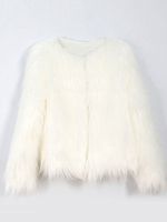 Manteau en Fausse Fourrure Femme Hiver à Col Rond avec Manches Longues Volantes avec Poches Unicolore