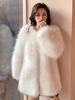 Manteau en Fausse Fourrure Femme Synthétique à Col Rond avec Manches Longues Unicolore