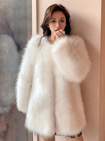 Manteau en Fausse Fourrure Femme Synthétique à Col Rond avec Manches Longues Unicolore
