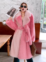 Manteau en fausse fourrure froufrou taille relevée manches longues bloc de couleur à lacets manteau pour femme