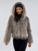 Manteau en fausse fourrure gris sans taille manches longues manteau en fausse fourrure bouton sur le devant manteau pour femme