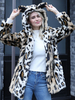 Manteau en Fausse Fourrure Imprimé Chat Femme à Capuche avec Manches Longues Bicolores Manteau Femme