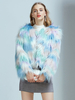 Manteau en Fausse Fourrure Imprimé Court à Col V avec Manches Longues Manteau Femme