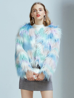 Manteau en Fausse Fourrure Imprimé Court à Col V avec Manches Longues Manteau Femme