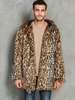 Manteau En Fausse Fourrure Léopard Homme Manches Longues Chaud Hiver Col Rabattu Capuche