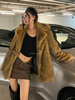 Manteau en fausse fourrure marron à revers crantés Veste d