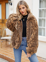 Manteau En Fausse Fourrure Marron Imprimé Serpent En Similicuir Manteau D
