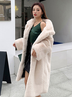 Manteau en Fausse Fourrure Mi-long à Col Revers avec Manches Longues Unicolore Manteau Femme