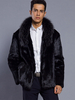 Manteau En Fausse Fourrure Noir Homme Manches Longues Chaud Hiver Col Rabattu
