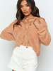 Manteau en Fausse Fourrure Orange à Manches Longues Bouton avant Veste d\