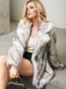 Manteau en fausse fourrure pelucheuse à revers crantés veste longue écologique pour l