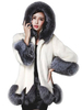 Manteau en Fausse Fourrure Synthétique à Capuche avec Manches Longues Volantes Bicolores Manteau Femme