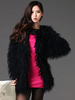 Manteau en Fausse Fourrure Synthétique Court Femme à Col Rond avec Manches Longues Unicolore Manteau Femme