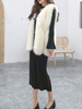 Manteau en Fausse Fourrure Synthétique Femme Sans Manches avec Boutons Unicolore Manteau Femme
