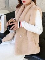 Manteau en Fausse Fourrure Synthétique Femme Sans Manches avec Boutons Unicolore Manteau Femme