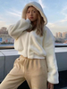 Manteau en Fausse Fourrure Taille Haute à Capuche Femme avec Manches Longues à Zip Unicolore