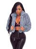 Manteau en Fausse Fourrure Taille Haute à Col Revers avec Manches Longues Unicolore à Zip Manteau Femme
