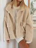 Manteau en Fausse Fourrure Teddy Femme Court à Col Revers avec Manches Longues avec Poches avec Boutons Unicolore