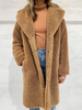Manteau en Fausse Fourrure Teddy Femme Mi-long à Col Revers avec Manches Longues avec Poches Unicolore