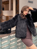Manteau en Fausse Rourrure Femme Court à Col Rond avec Manches Longues Unicolore Manteau Femme