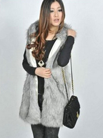 Manteau en laine artificielle pour femme hiver à capuche sans manches chaud en fausse fourrure pour plein air grise épaise