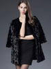 Manteau en laine artificielle pour femme mode en fausse fourrure unicolore noire col rond demi-manches
