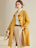 Manteau en laine jaune à col rabattu coupe droite à simple boutonnage manteau mi-long confortable d