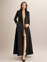 Manteau en laine maxi pour femme croisé grand revers ceinture ligne A pleine longueur vêtements d